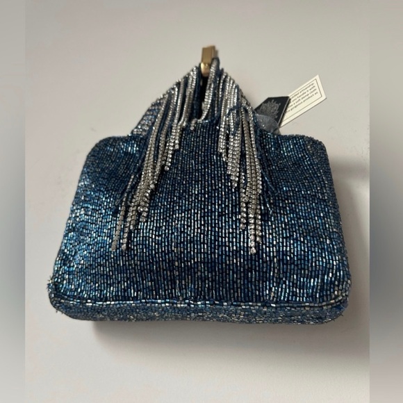 Viral Beaded Made in India Blue Rhinestone Fringe Bag - NEW WITH TAGS - Picture 2 of 7